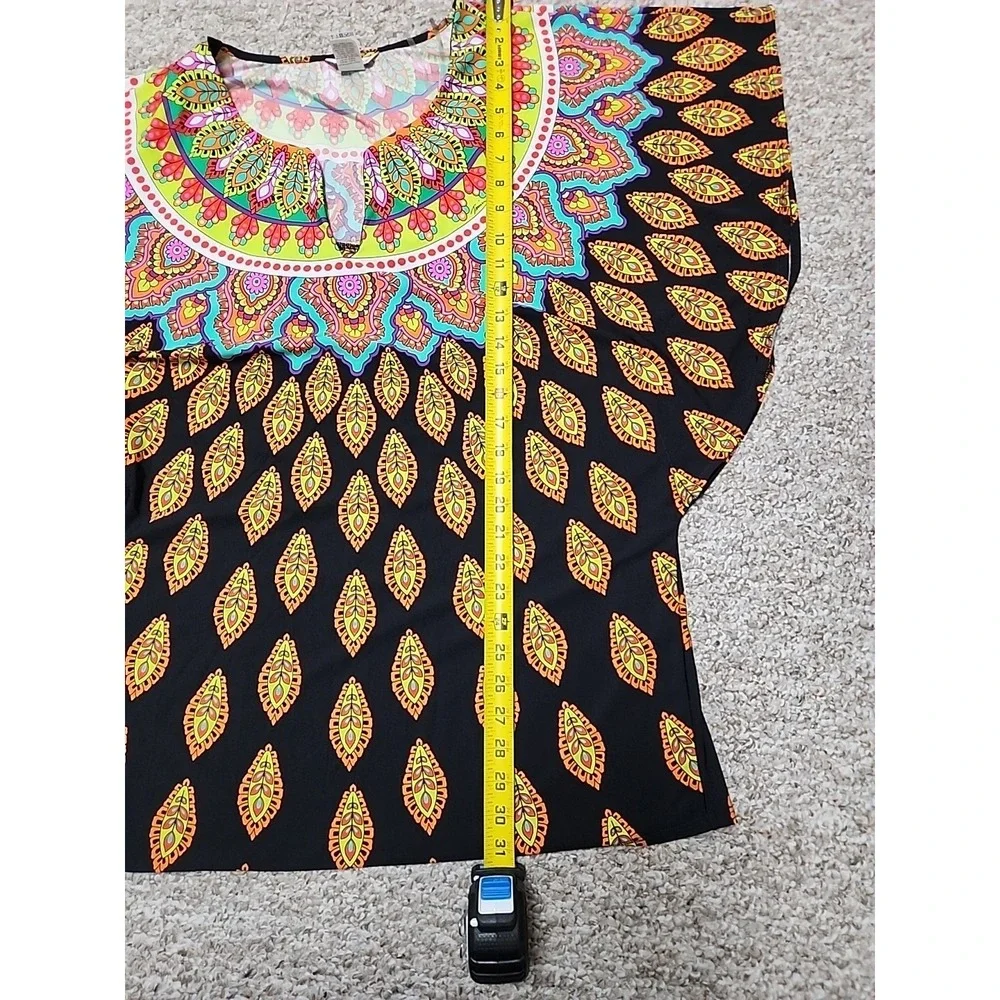 TRINA TURK Moroccan Medallion Black Swimsuit‎ Cover-up Tunic Women Size Large